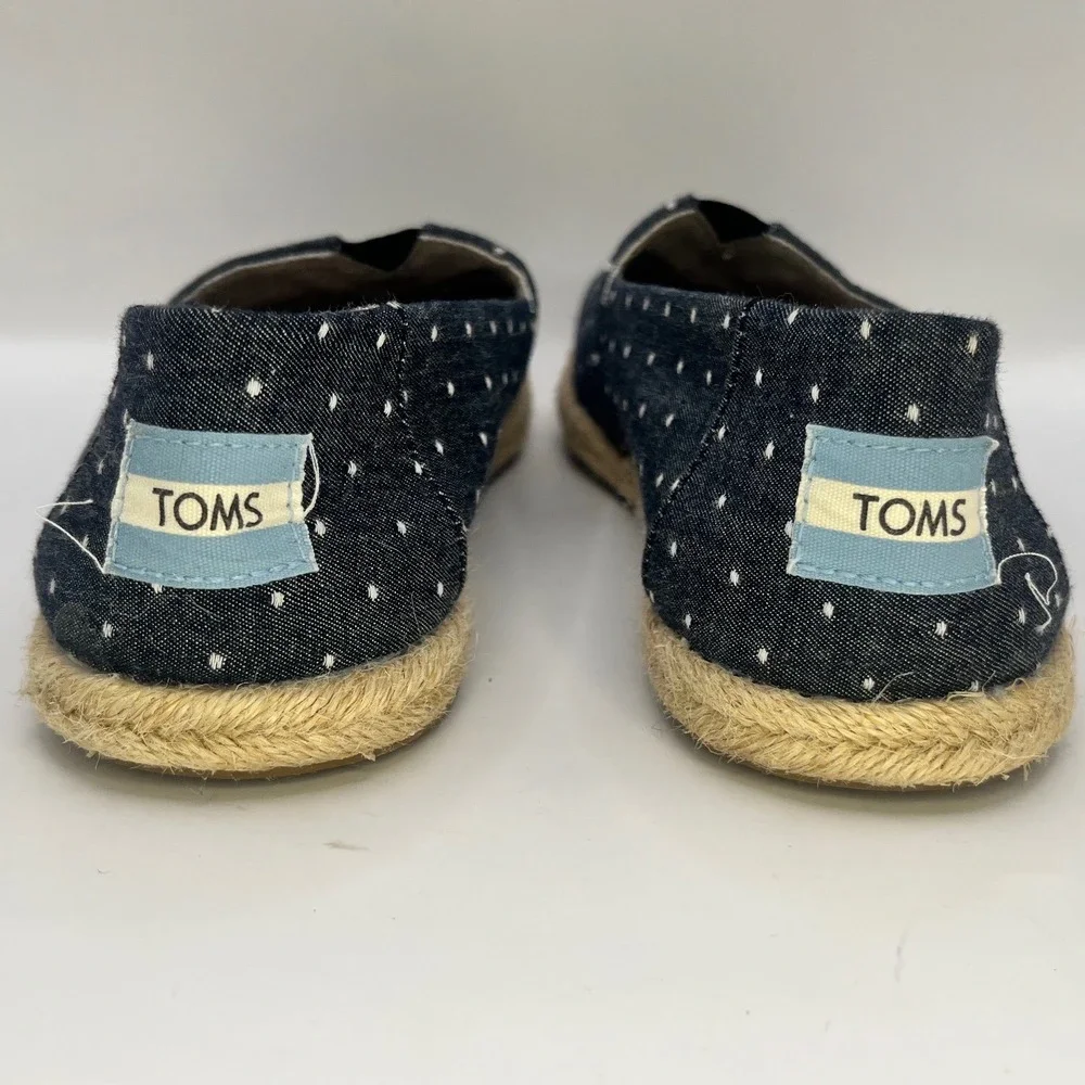 TOMS Women Size‎ 5.5 Black White Polka Dot Espadrille Flats Shoes Canvas Slip On